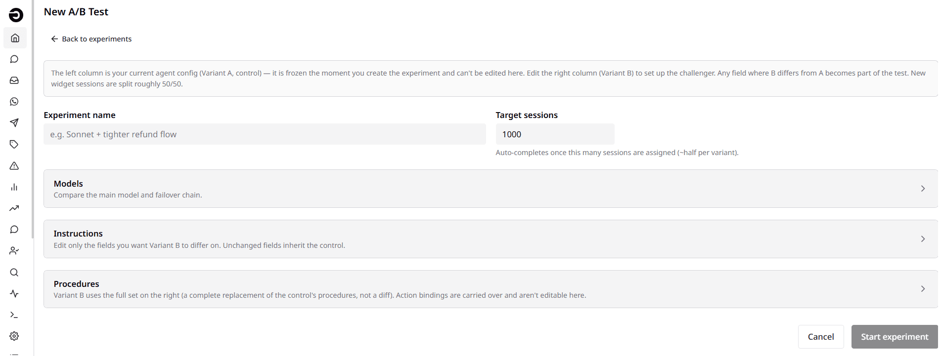 A/B testing for agent versions